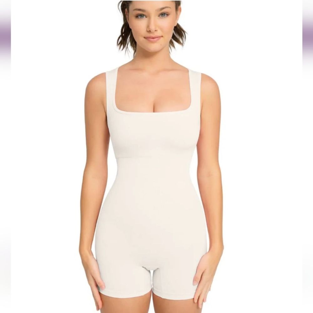 Heyshape Shapewear Square Neck Short Slimming Jumpsuit White Women's Size Small
